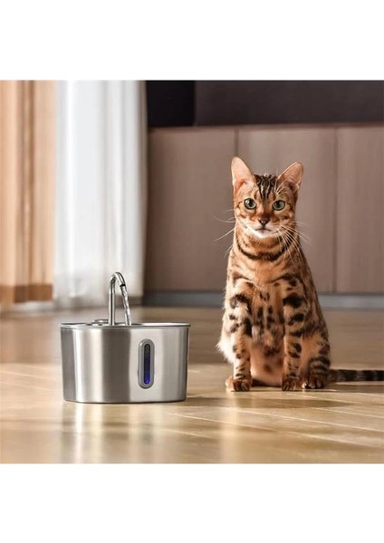 2.2 L Su Seviyesi Göstergeli Paslanmaz Çelik Kedi Köpek Için Su Pınarı Su Çeşmesi Su Sebili Sessiz