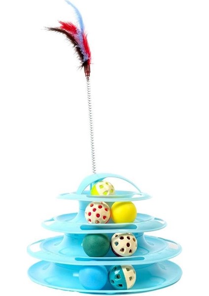 Tower Of Tracks 4 Katlı 7 Toplu ve Tüylü Yuvarlak Kedi Oyuncağı 24 x 13 cm Turkuaz