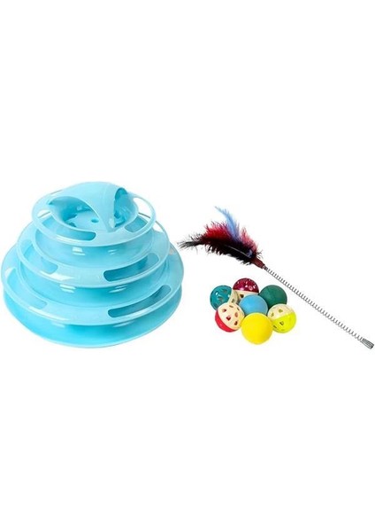 Tower Of Tracks 4 Katlı 7 Toplu ve Tüylü Yuvarlak Kedi Oyuncağı 24 x 13 cm Turkuaz fiyatları