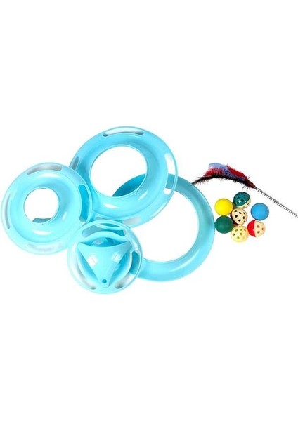 Tower Of Tracks 4 Katlı 7 Toplu ve Tüylü Yuvarlak Kedi Oyuncağı 24 x 13 cm Turkuaz