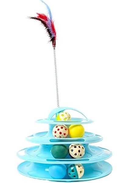 Tower Of Tracks 4 Katlı 7 Toplu ve Tüylü Yuvarlak Kedi Oyuncağı 24 x 13 cm Turkuaz