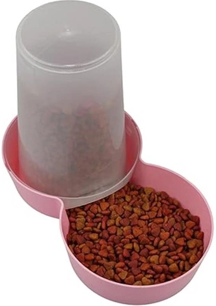 Hazneli Plastik Kedi-Köpek Mama ve Su Kabı 1,5 Lt Yuvarlak Pembe