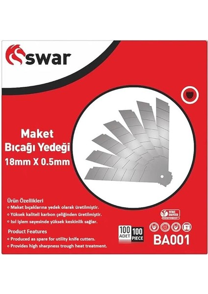 Maket Bıçağı Yedeği, 18 mm x 0,5 Mm, Karbon Çelik, Ultra Keskin, Dayanıklı Uç, 7 Kırımlı