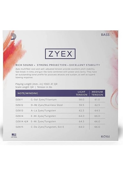 D'addario DZ610 3/4m Zyex Kontrabas Teli modelleri
