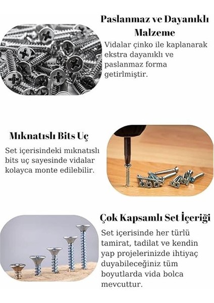 Netzerkoz All Essential Fasteners 320PARÇA 12 Çeşit Vida Seti, Dübelli Sunta Vidası Seti,matkap Ucu modelleri
