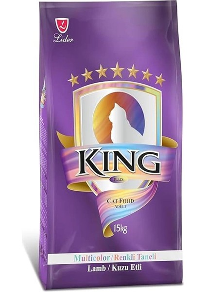King Multicolor Renkli Taneli Kuzu Etli Yetişkin Kedi Maması 15 kg