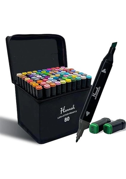 80 Adet Marker Kalemden Oluşan Rengarek Kalem Seti Çantalı Standlı Çift Taraflı Marker Boyama
