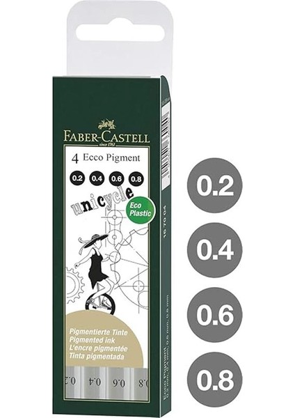 Faber-Castell Pigment Çizim Kalemi Seti, 4’lü Siyah, 0.2/0.4/0.6/0.8 mm Uç, Su ve Işık Geçirmez