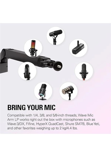 Wave Düşük Profil Mikrofon Taşıyıcı Kol, 360 Derece Yatay & 90 Derece Diker Ayarlama, Kablo