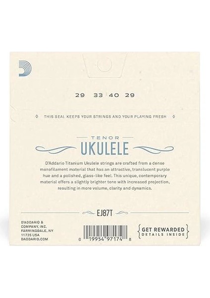 D'addario EJ87T Ukulele Tel Seti, Tenor, Titanium, Warm Bright modelleri