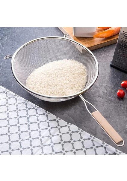 Ahşap Saplı Paslanmaz Çelik Süzgeç, Büyük Boy Metal Süzgeç 24 * 10 cm - Estetik ve