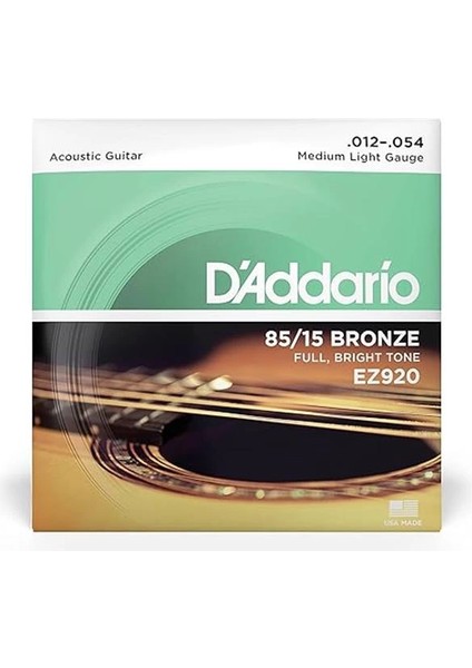 D'addario EZ920 012 Akustik Gitar Teli 85-15 Med Lıte