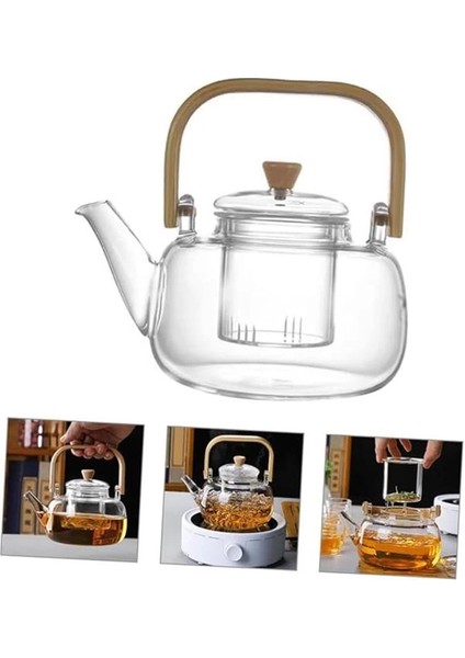 Bambu Saplı Isıya Dayanıklı Borosilikat Cam Süzgeçli Demlik 1000ML, Isıya Dayanıklı Cam fırsatları