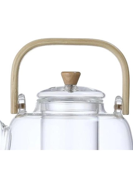 Bambu Saplı Isıya Dayanıklı Borosilikat Cam Süzgeçli Demlik 1000ML, Isıya Dayanıklı Cam