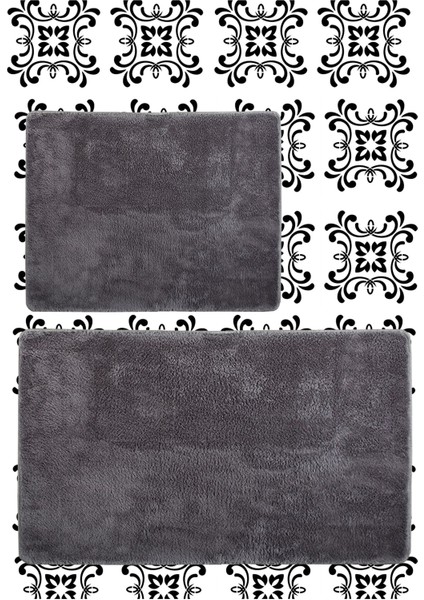 2'li Büyük Xl Boy Post Peluş Banyo Takımı 120X80 ve 80X50 Antrasit Gri
