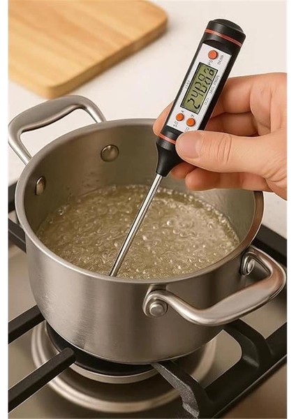 Dijital Mutfak Termometresi – 3 Saniyede Hızlı Okuma | Katlanabilir Çelik Prob, LCD Ekranlı Et