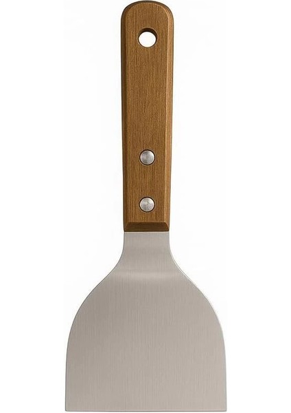 ® Ahşap Saplı Paslanmaz Çelik Spatula – 24CM Eğilimli Çok Amaçlı Mutfak Spatulası | Izgara