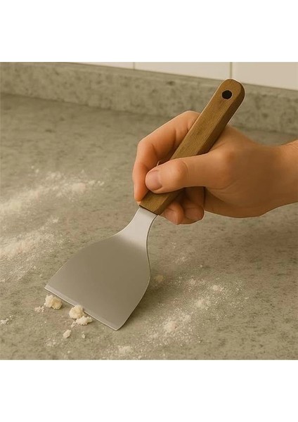 ® Ahşap Saplı Paslanmaz Çelik Spatula – 24CM Eğilimli Çok Amaçlı Mutfak Spatulası | Izgara modelleri