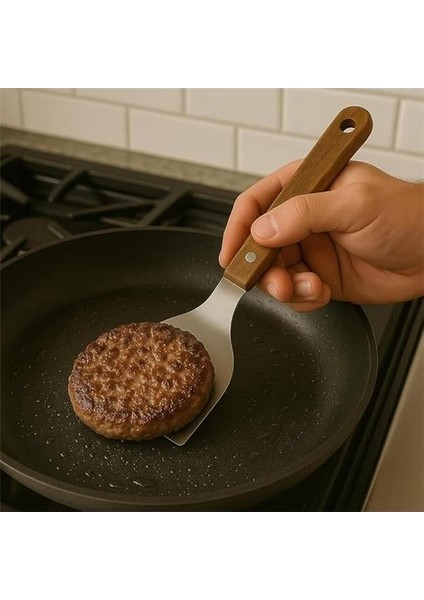 ® Ahşap Saplı Paslanmaz Çelik Spatula – 24CM Eğilimli Çok Amaçlı Mutfak Spatulası | Izgara fırsatları