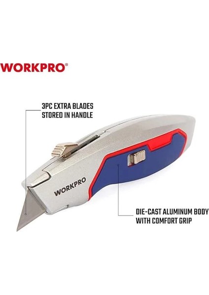 WP213011 Ağır Hizmet Alüminyum Gövde Geri Çekilebilir Rötuş Maket Bıçağı + 3 Adet Yedek modelleri