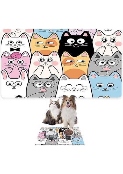 Mama ve Su Evcil Hayvan Beslenme Matı, Kolay Temizlenen Emici Su Geçirmez Kumaş, Küçük Orta
