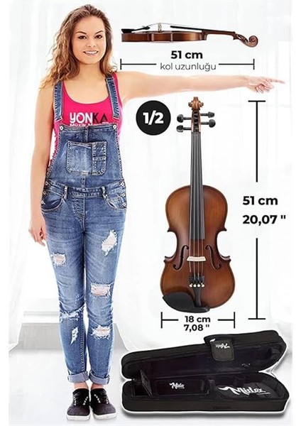 LMA-544TYS 1/2 Profesyonel Keman 2/4 Çocuk Kemanı 8-10 Yaş (Yastık Susturucu Yedek Tel Çanta indirimleri