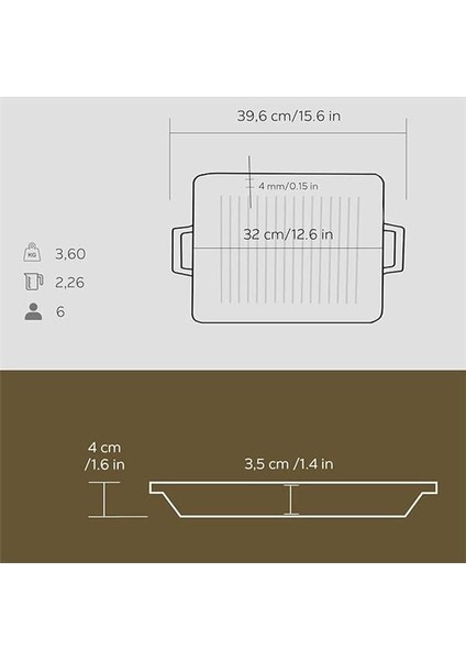Metal Kulplu Döküm Izgara Tava, 26X32 Cm, Siyah