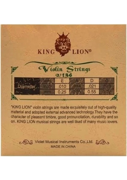 King Lion V134 Takım Keman Teli 0,25-0,72 Nikel Alaşımlı Çelik Çekirdekli modelleri