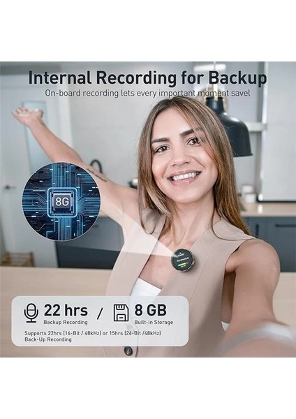 Blinkme U2 Kablosuz Yaka Mikrofonu, Android Tip C Akıllı Telefon iPhone 15 Gürültü