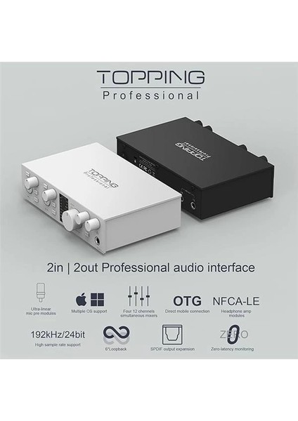 Topping Professional E2X2 Otg | Black Yüksek Kalite Usb-C Ses Kartı: 2-Giriş/2-Çıkış 24BIT/192KHZ fiyatları