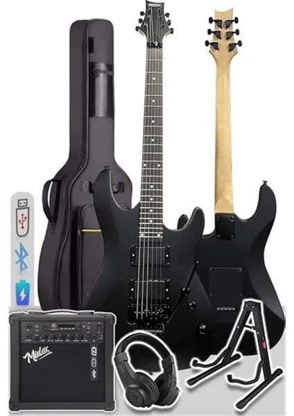 GRX-300-25-AMP Profesyonel Elektro Gitar Seti 25 Watt Gainli Şarjlı Bluetooth'lu Amfi ve Full fiyatları