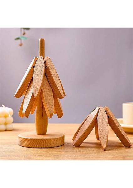 Dekoratif Ahşap Katlanabilir Nihale ve Bardak Altlığı Seti, 10 cm