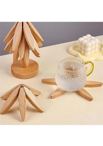 Dekoratif Ahşap Katlanabilir Nihale ve Bardak Altlığı Seti, 10 cm modelleri