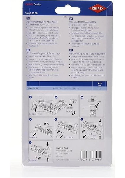 Koaksiyel ve Veri Kabloları Için Sıyırma Aleti 125 mm 16 60 06 Sb