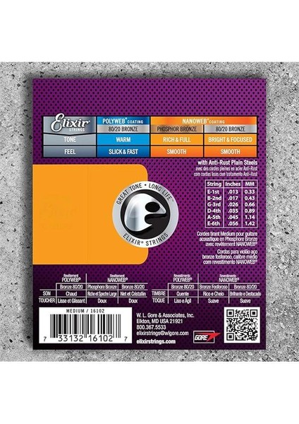 16102 Nanoweb Phosphor Bronze Akustik Gitar Teli (13-56) fiyatları