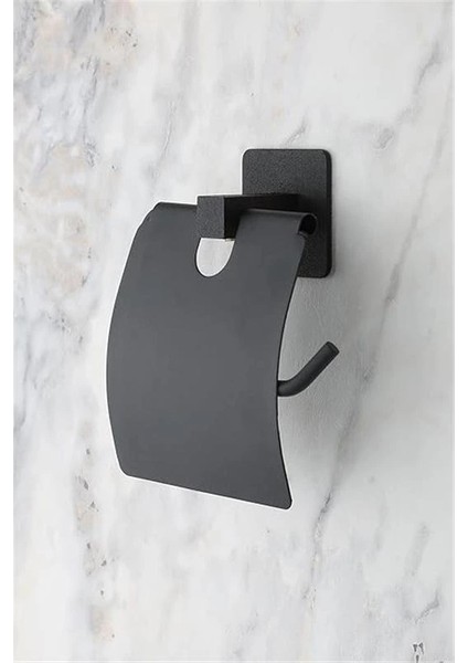 Kare Siyah Yapışkanlı Kapaklı Tuvalet Kağıtlığı Wc Kağıtlık Tuvalet Kağıdı Askısı