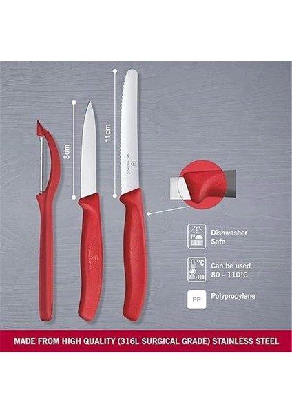 6.7111.31 Kırmızı Soyma Seti, 3 Parça