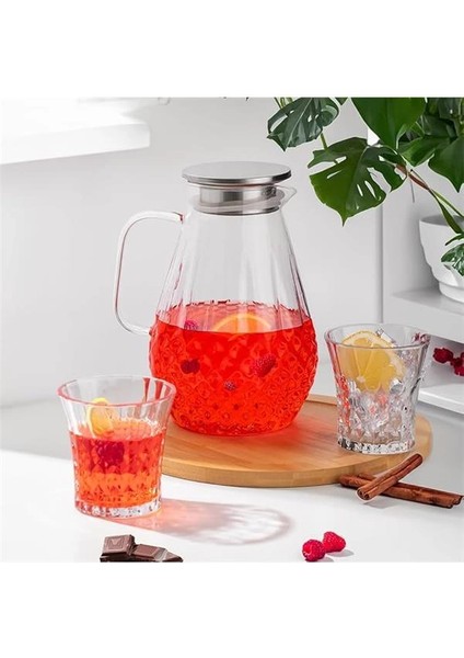 20-0097 Borosilikat Cam Sürahi Metal Kapaklı Cam Karaf - Detoks Sürahi 2000 ml