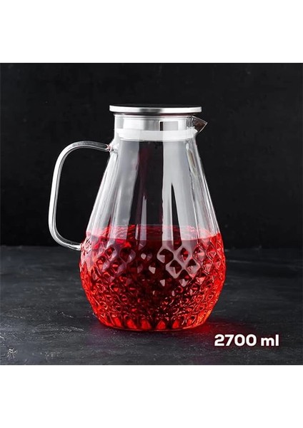 20-0097 Borosilikat Cam Sürahi Metal Kapaklı Cam Karaf - Detoks Sürahi 2000 ml modelleri
