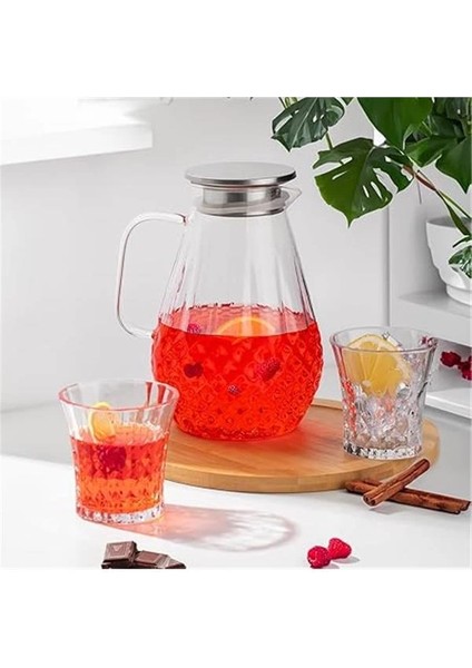 20-0097 Borosilikat Cam Sürahi Metal Kapaklı Cam Karaf - Detoks Sürahi 2000 ml fırsatları