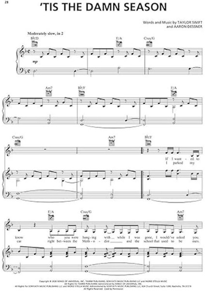 Taylor Swift - Evermore Piano/vocal/guitar Songbook