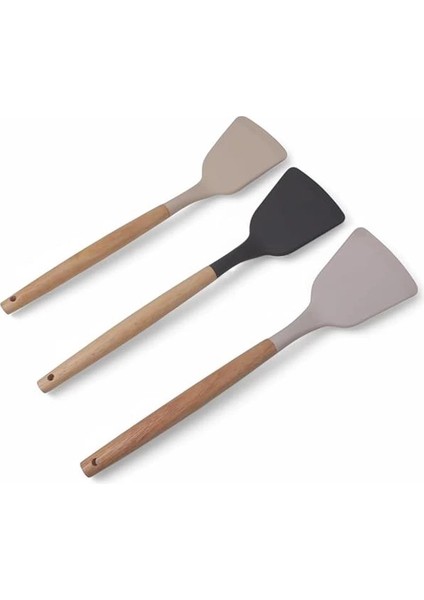 Bambu Saplı Silikon Geniş Spatula, Bambu Uzun Silikon Geniş Spatula 27CM 3 Renk Seçenekli fırsatları