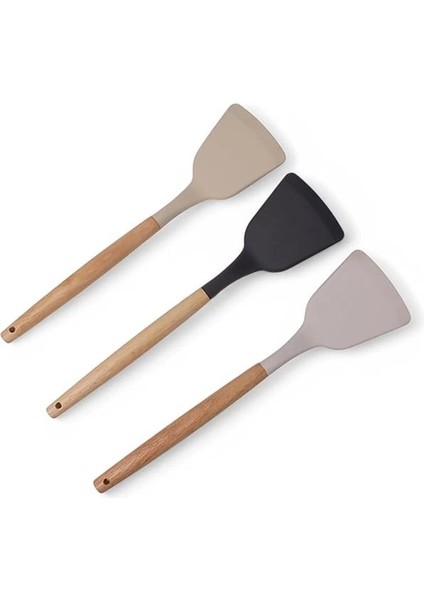 Bambu Saplı Silikon Geniş Spatula, Bambu Uzun Silikon Geniş Spatula 27CM 3 Renk Seçenekli