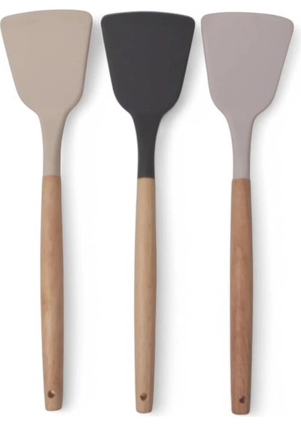 Bambu Saplı Silikon Geniş Spatula, Bambu Uzun Silikon Geniş Spatula 27CM 3 Renk Seçenekli