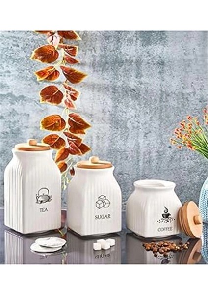 3nan Lü Vakumlu Ahşap Kapaklı Beyaz Kanananoz Seti Takımı Baharat Çay Tuz Şeker Kahnane