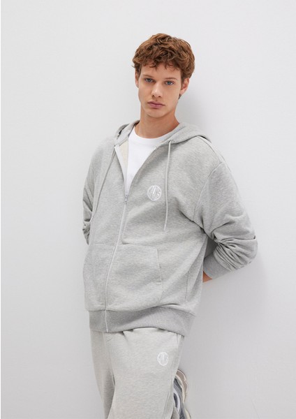 MVJNS Logo Baskılı Fermuarlı Kapüşonlu Gri Sweatshirt 0S10193-80196