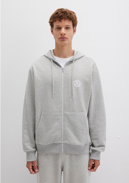 MVJNS Logo Baskılı Fermuarlı Kapüşonlu Gri Sweatshirt 0S10193-80196