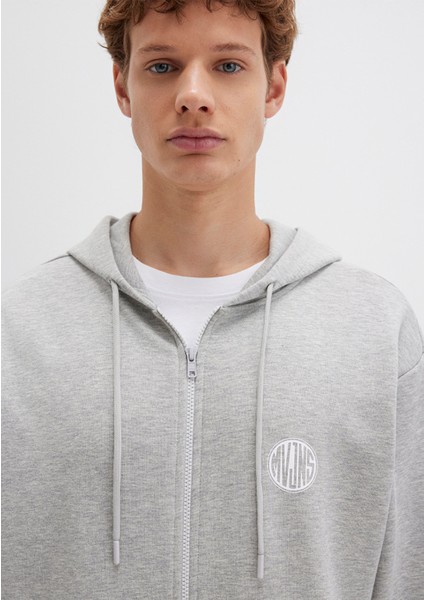 MVJNS Logo Baskılı Fermuarlı Kapüşonlu Gri Sweatshirt 0S10193-80196