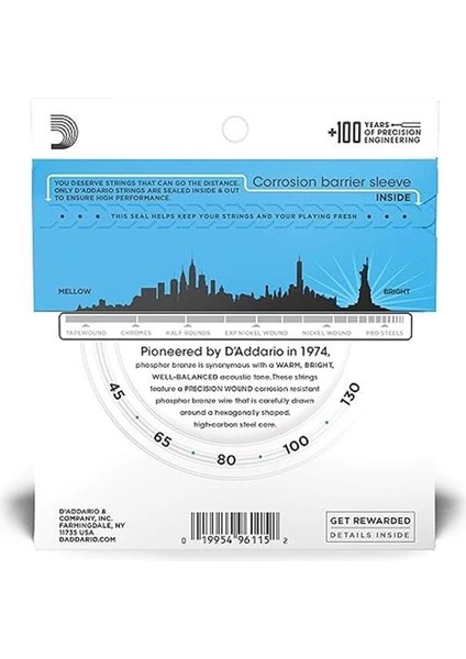 D'addario EPBB170-5 Akustik Bas Gitar Tel Seti, Long Scale, 45-130, Ph