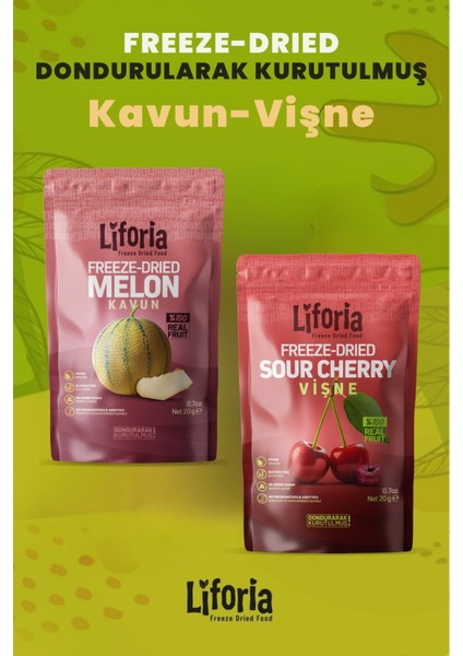 2’li Dondurularak Kurutulmuş Kuru Meyve - Sağlıklı Atıştırmalık - Kavun ve Vişne Kurusu Freeze Dried